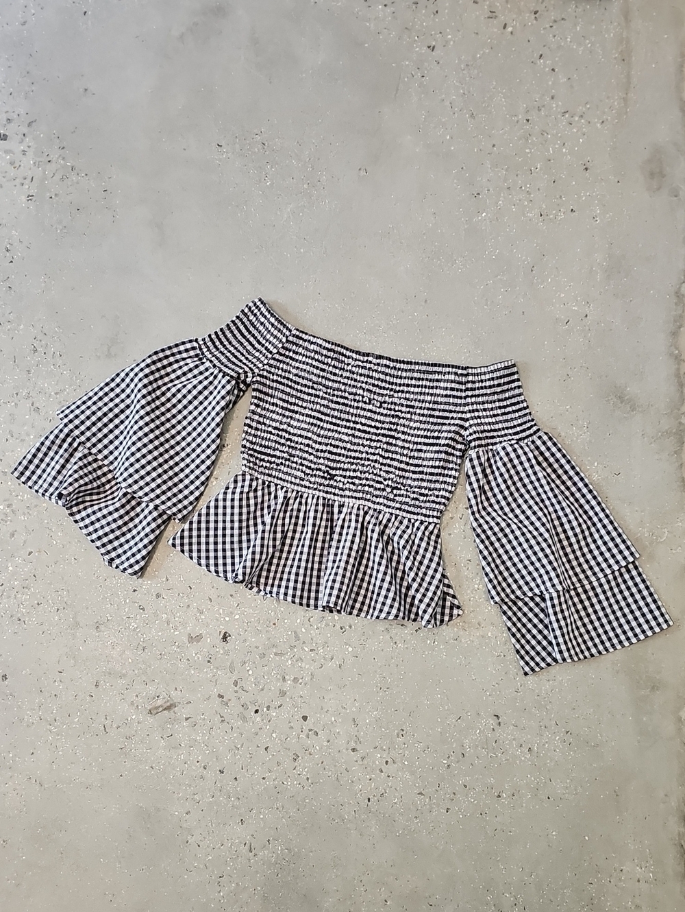 SHEIN Black & White Gingham Off-Shoulder Peplum Top Small